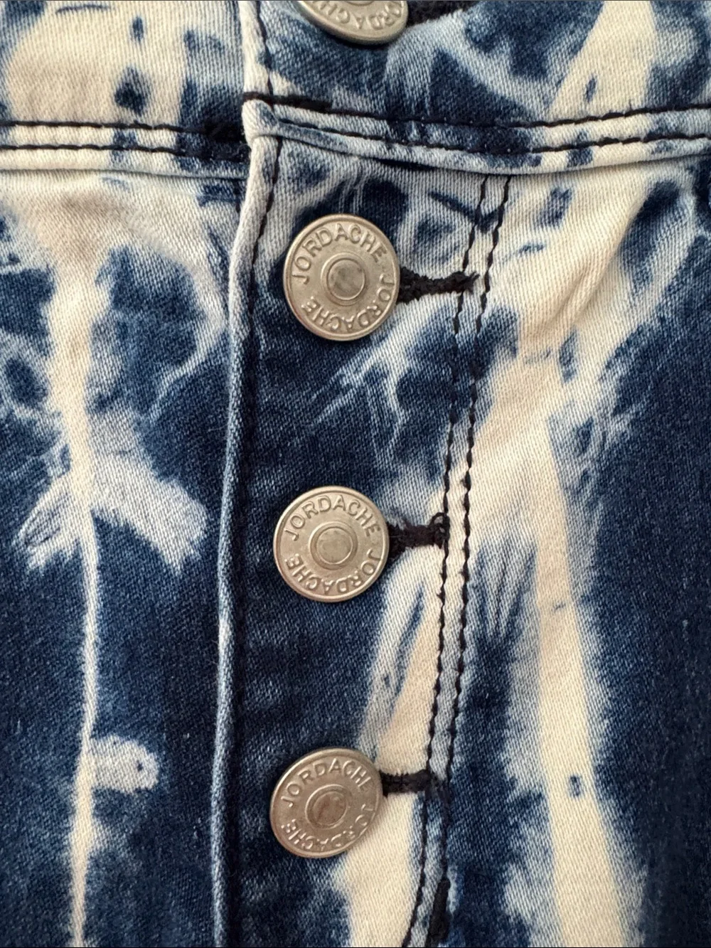 Jordache Navy and White Tie-Dye Button-Front Stretch Denim Shorts